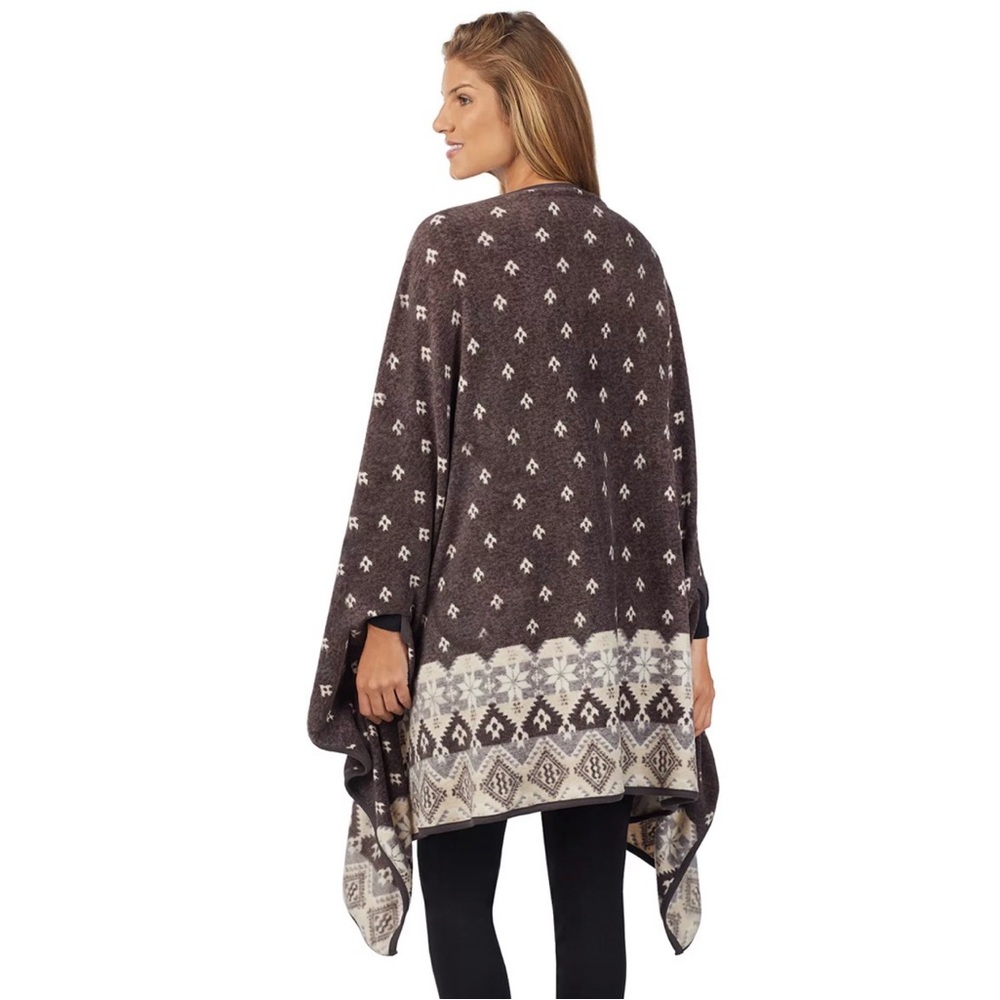 Cuddl Duds Gray Blanket Wrap Patterned Shawl Poncho Shrug Tunic Fleece Wrap
